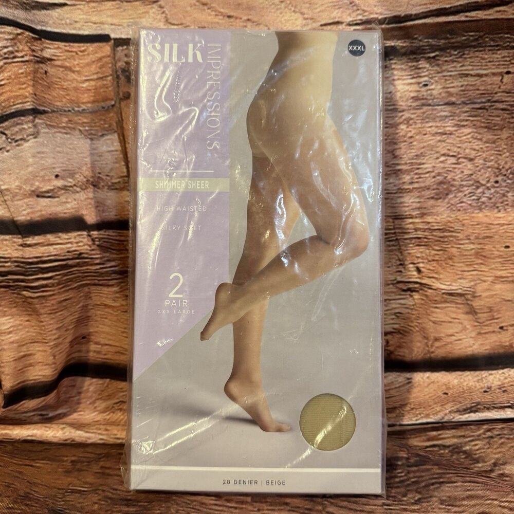 Silk Impressions Shimmer Sheer Pantyhose XXXL Beige 2-Pair Pack 20 Denier NWT